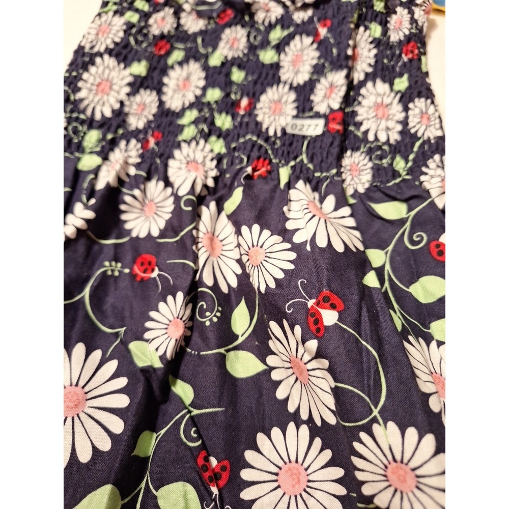 Unfinished Childs Navy N Floral Ladybugs Sundress  Chest 18"  Needs Back‎ Seam